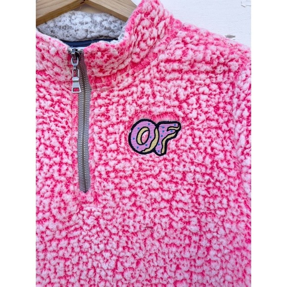 Odd Future Sherpa Fleece 1/4 Zip Sweatshirt Pullover Bright Pink OFWGKTA Skater - Picture 2 of 7